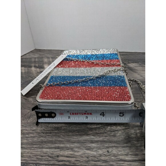 Alessia Red White Blue Stripe Rhinestone Crossbody Chain Clutch Bag USA NWT - Picture 5 of 9